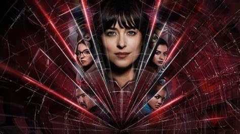 Dakota Johnson and other women framed in red lines; promotional art for a movie.