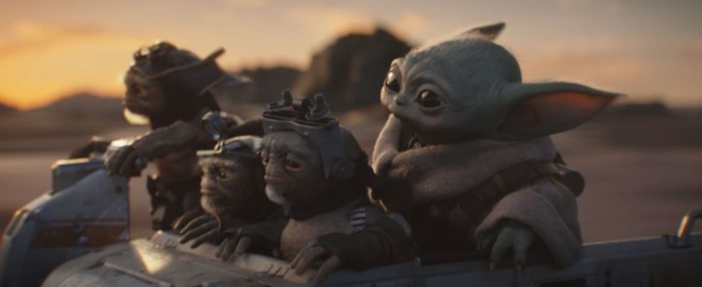 Three baby aliens riding in a small aircraft at sunset, looking out over the horizon