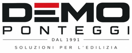 Logo di DEMO PONTEGGI, con scritta nera e rossa e “Dal 1991” e “Soluzioni per l’edilizia” sotto