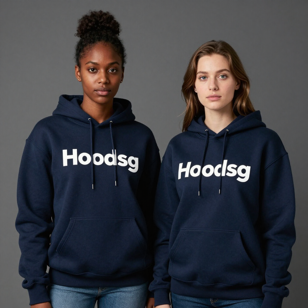 Two sisters wearing navy blue Hoodsg hoodies connecting the bond of commitment and dedication