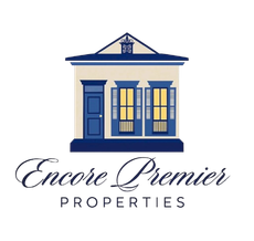 Encore Premier Properties logo with a blue and gold house illustration and script text