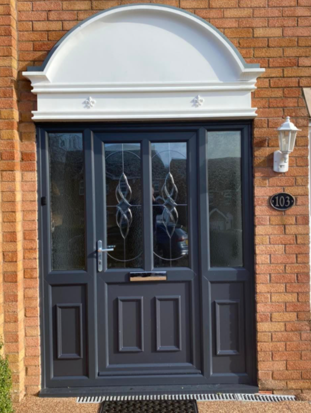 grey upvc door stained glass panels privacy glass