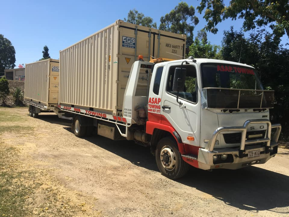 White Truck Carrying Two Shipping Containers — ASAP Towing Pty Ltd In Tin Can Bay, QLD