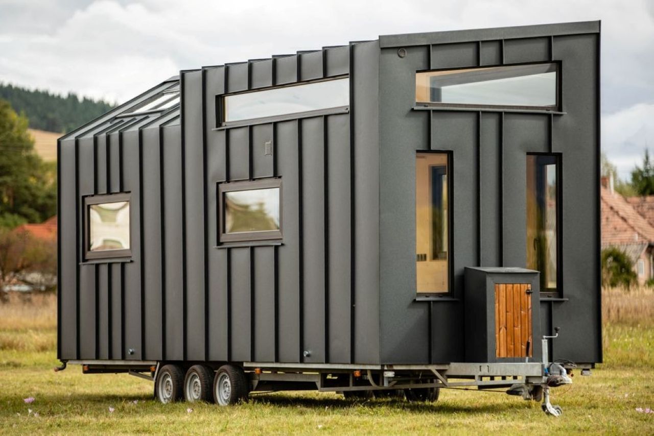 Modern Black Tiny House on Wheels With Multiple Windows — ASAP Towing Pty Ltd In Cooroy, QLD
