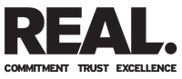 REAL logo with the words “COMMITMENT TRUST EXCELLENCE” underneath in black text on white background