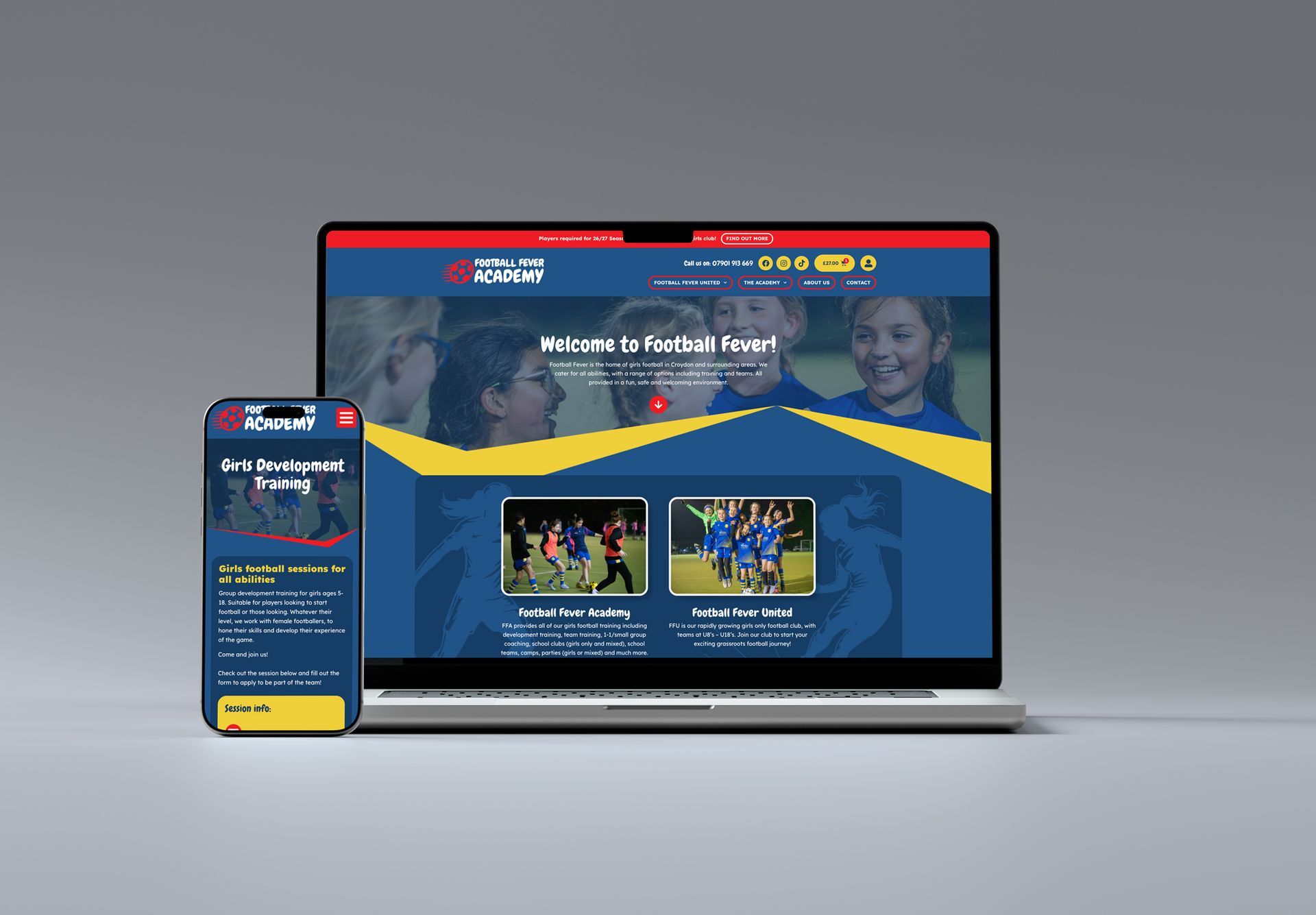 Website homepage showing black folding glass doors opening to a garden patio with a large promo banner.