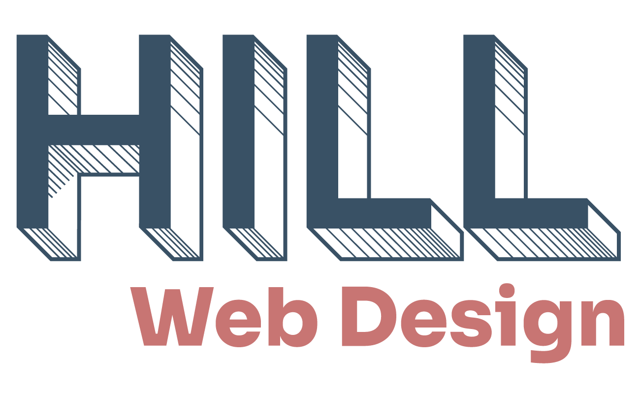 HILL Web Design logo in blue and red text on a white background