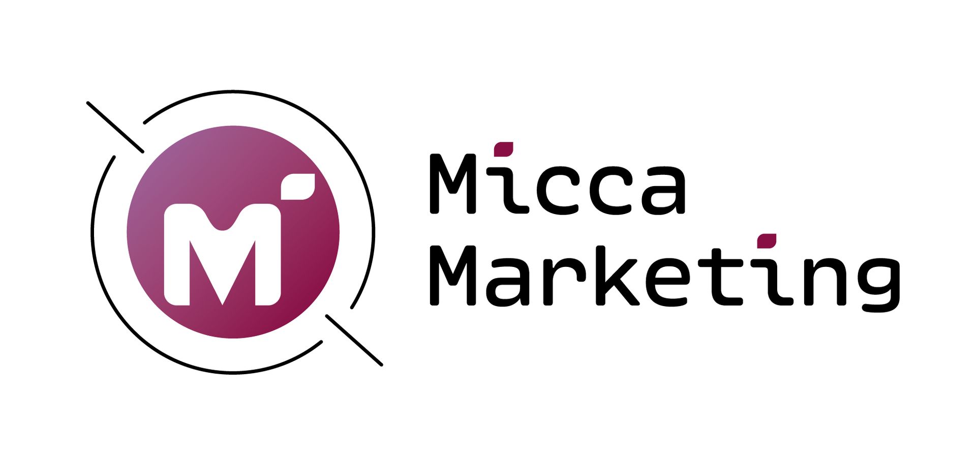 Micca Marketing logo with a purple-and-pink circular “M” icon and black text