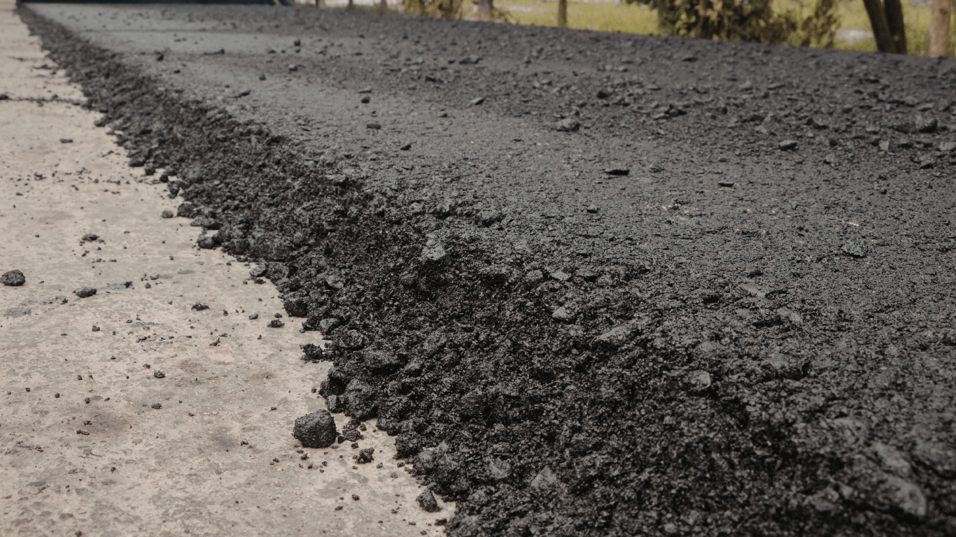 Fresh asphalt road construction