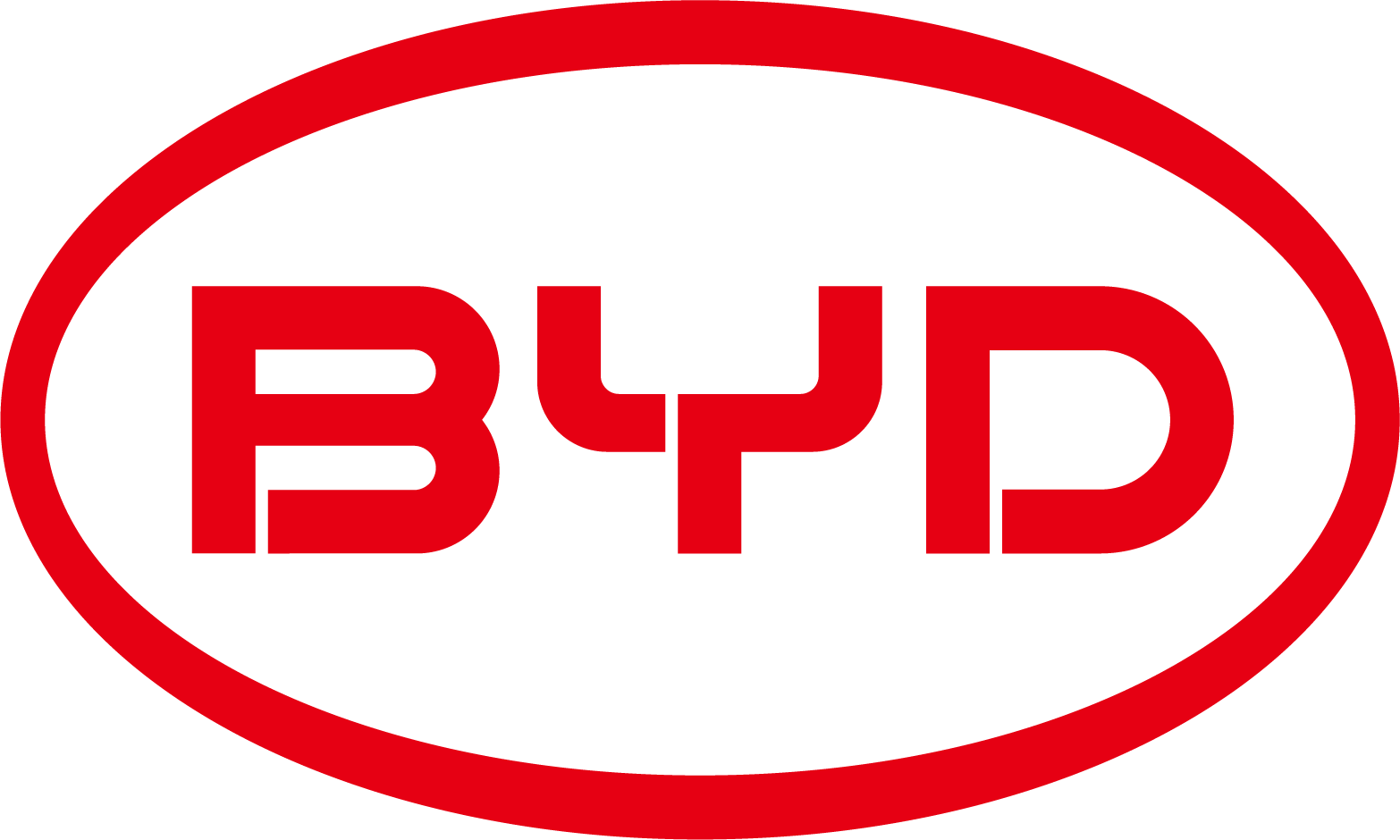 The byd logo is in a red oval on a white background.