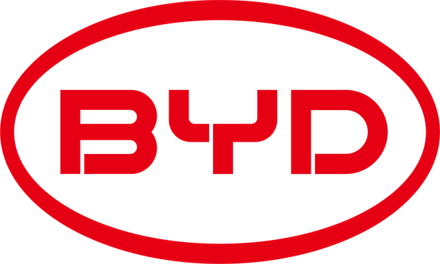 The byd logo is in a red oval on a white background.