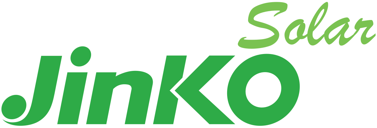 A green and white logo for jinko solar on a white background.