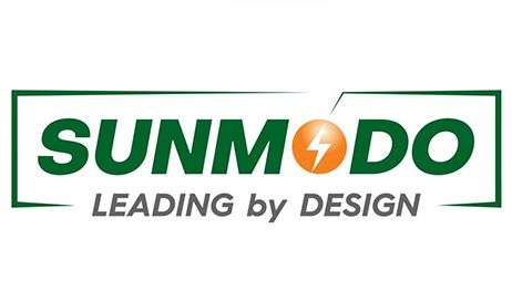 The sunmodo logo is green and orange and says leading by design.