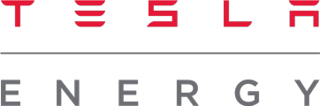 A red and white logo for tesla energy on a white background.