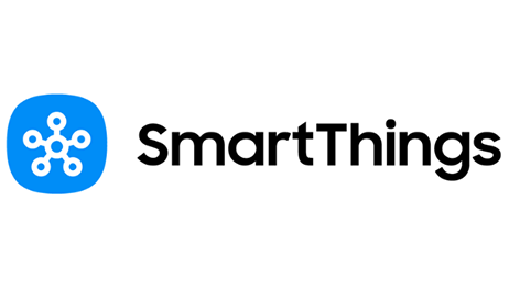 The logo for smartthings is a blue circle with a star in the middle.