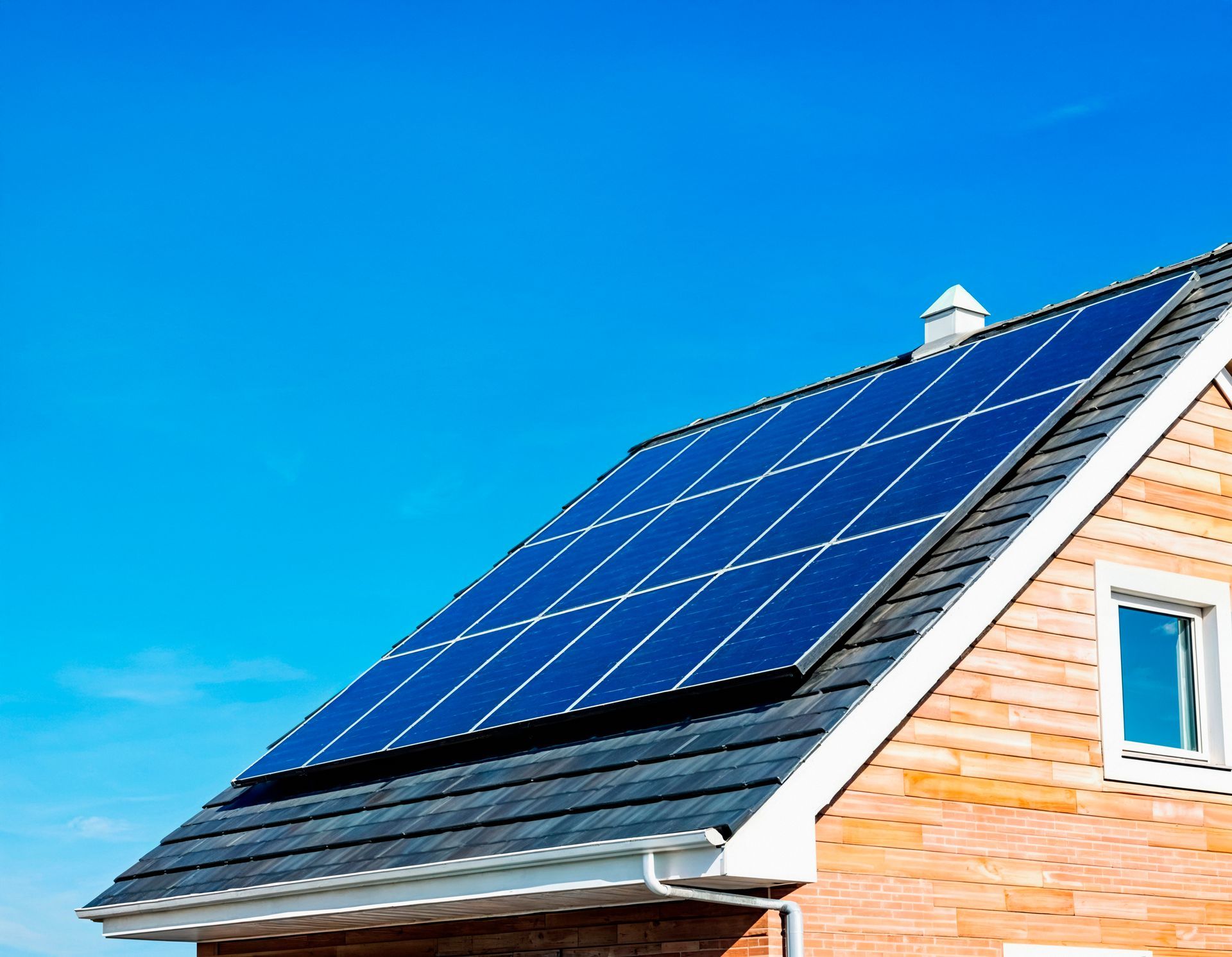 A brick house with solar panels on the roof