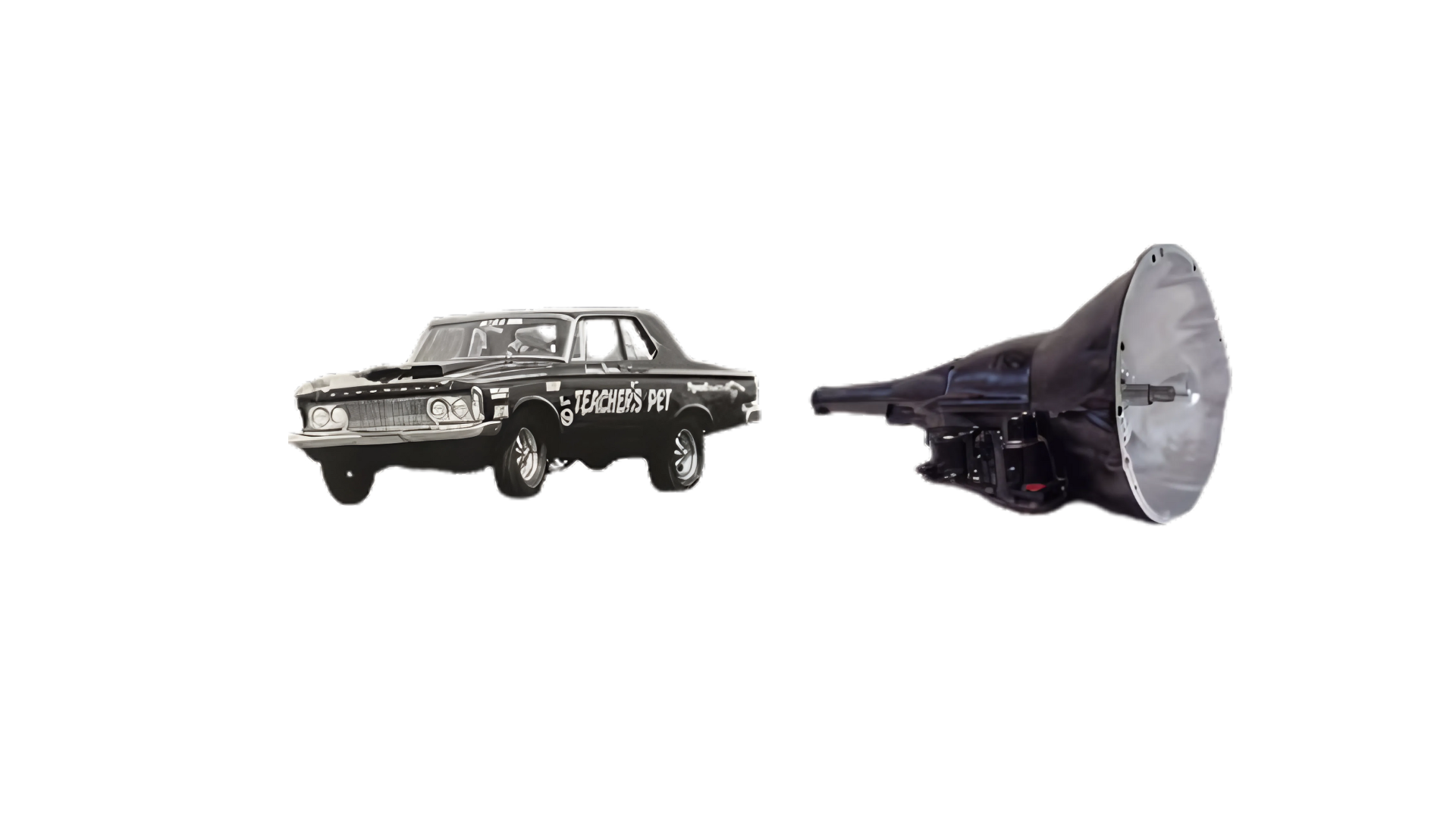 A picture of a car and a record player on a white background.