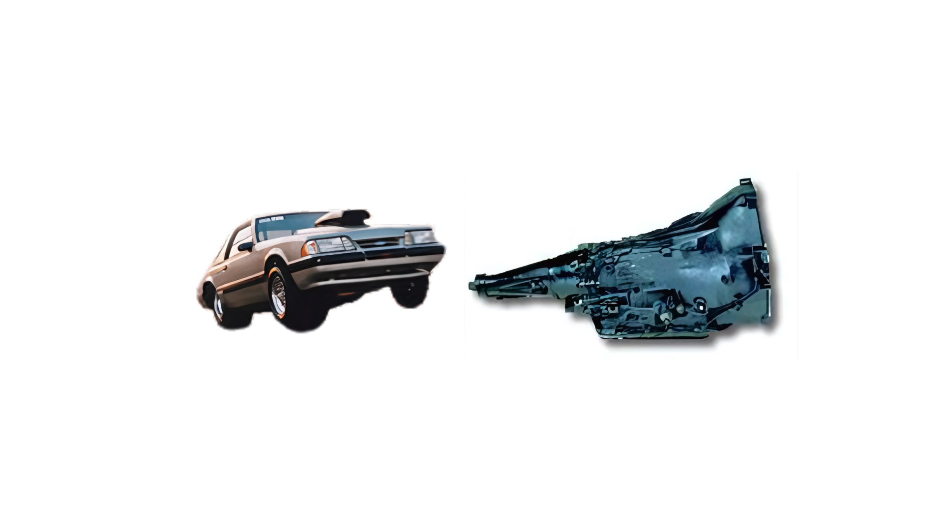 A car and a transmission are shown on a white background.