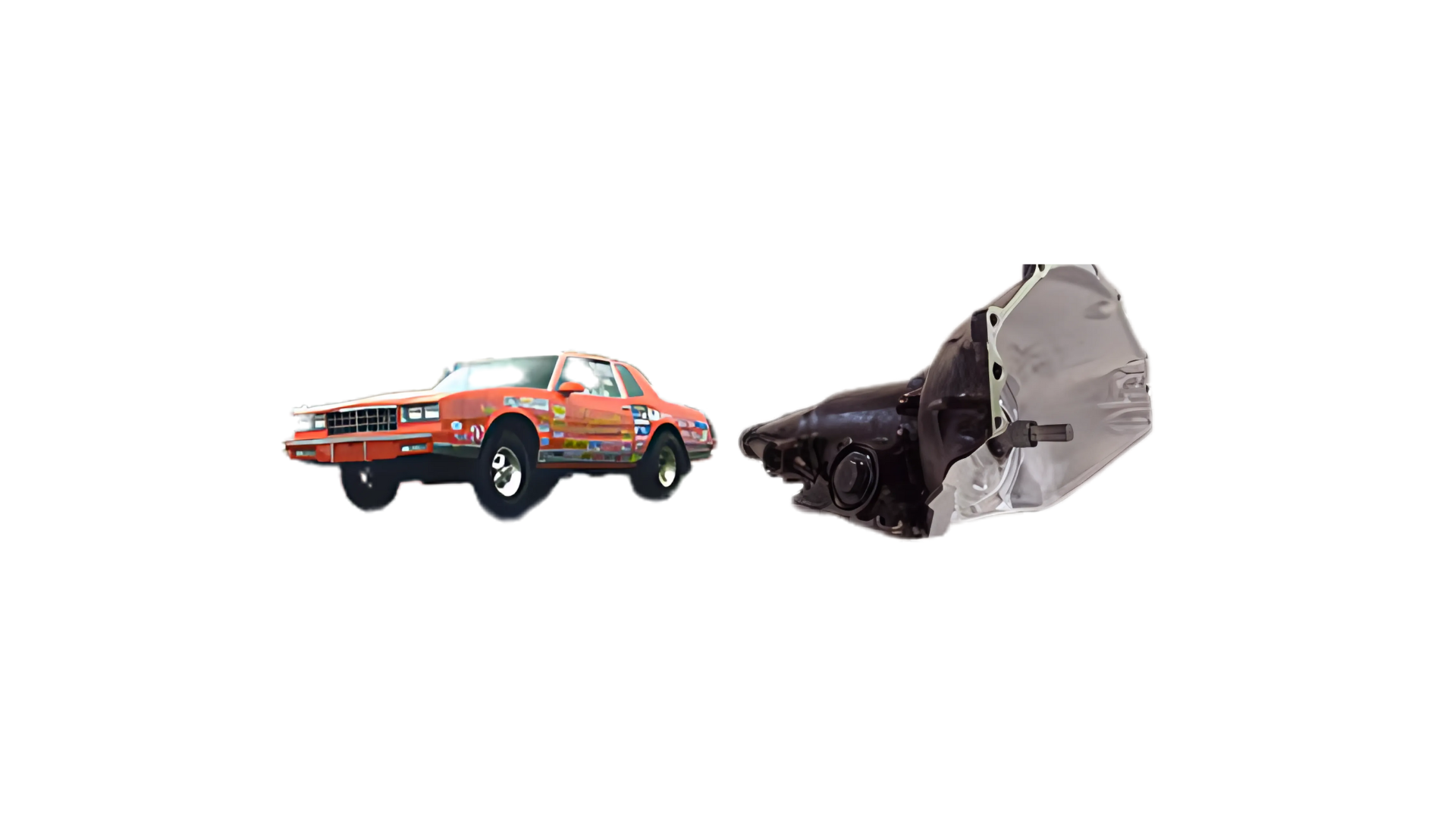 A red car and a black car are next to each other on a white background.