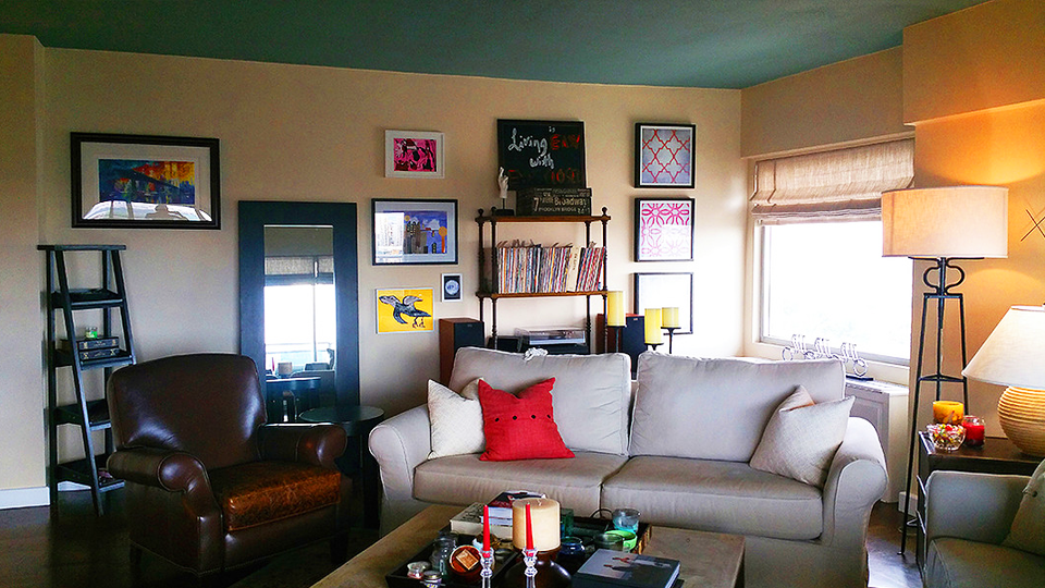 A living room with a couch and a chair