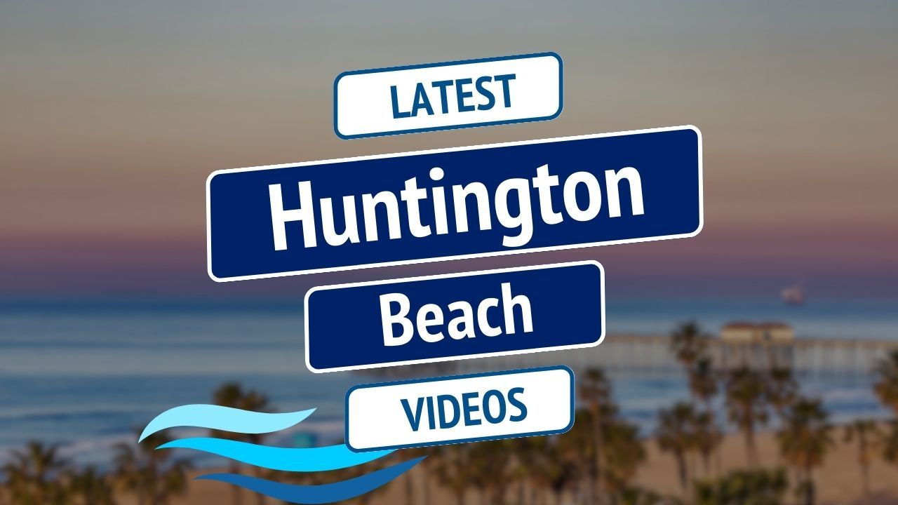 Latest Huntington Beach videos over a sunset beach background