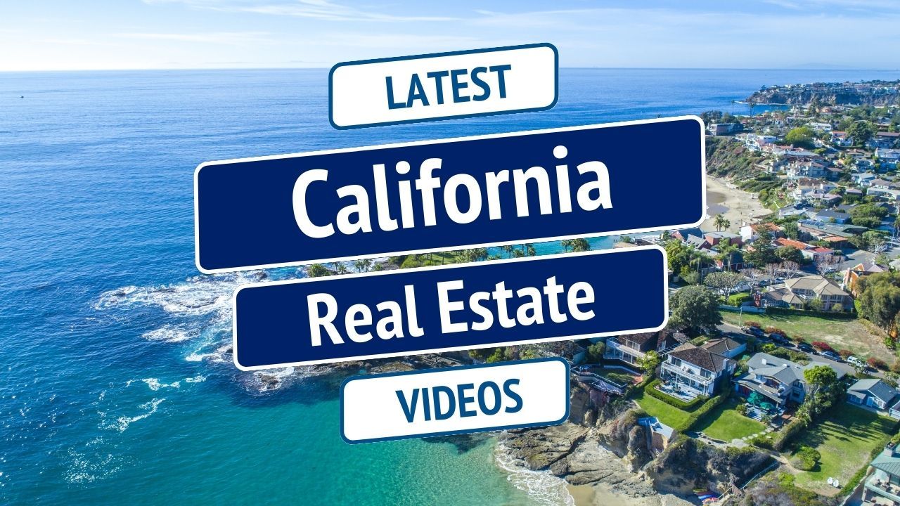 California real estate videos banner over an aerial oceanfront coastline view