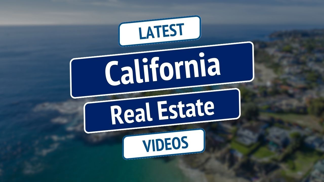 “Latest California Real Estate Videos” title over a blurred coastal city background