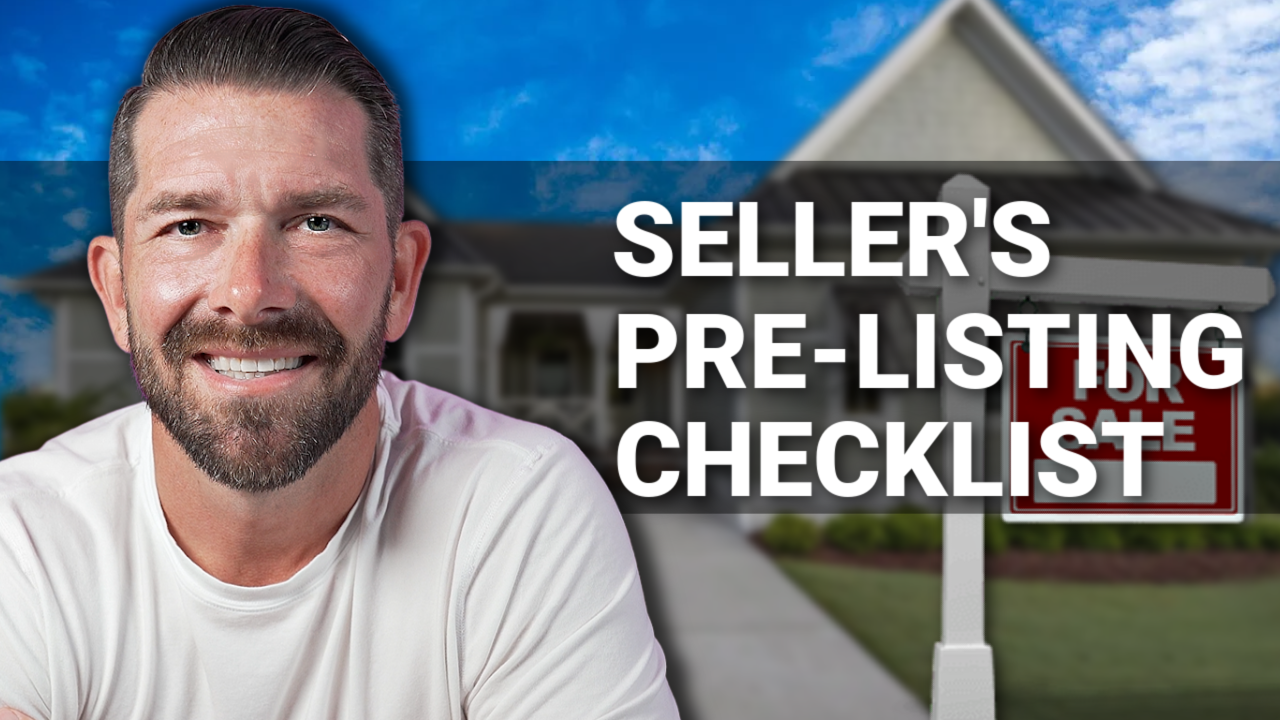 Smiling man in white shirt beside house graphic with bold text “Home Seller’s Playbook”