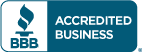 A blue sign that says accredited business on it.