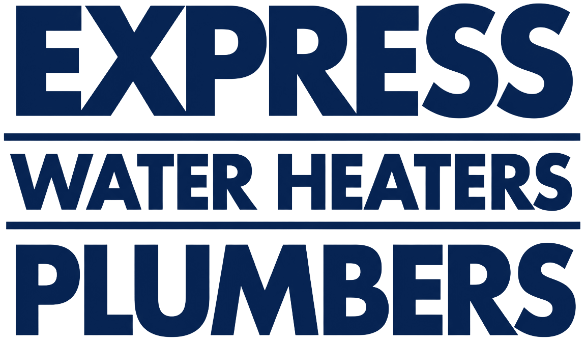 Blue logo reading &ldquo;EXPRESS WATER HEATERS PLUMBERS&rdquo; in bold white text
