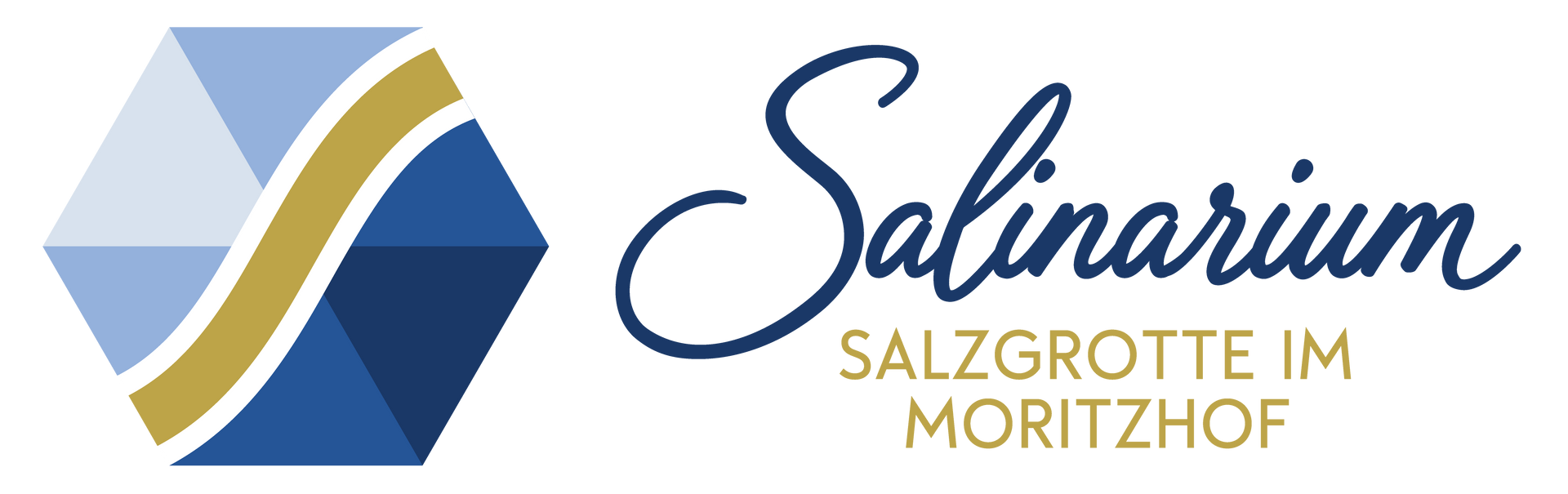 Salinarium-Logo mit blauem Sechseck-Symbol und dem Text „SALZGROTTE IM MORITZHOF“ auf weißem Hintergrund