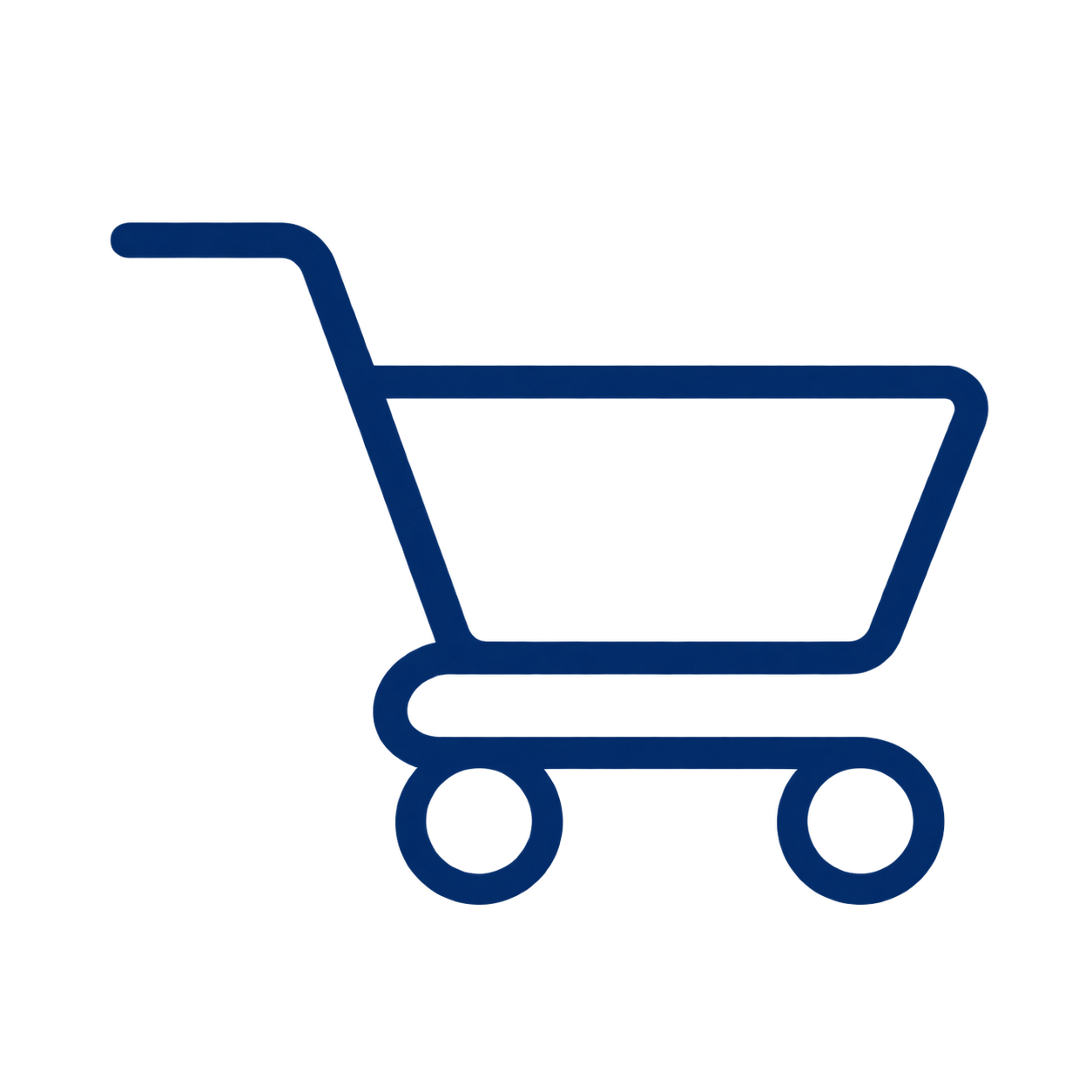 Blau umrandetes Einkaufswagensymbol auf weißem Hintergrund