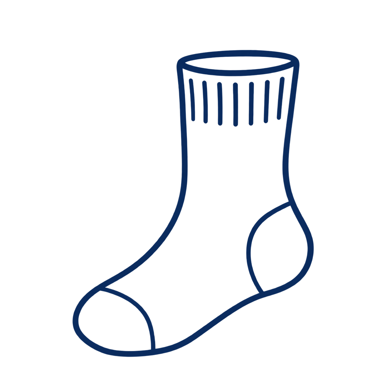 Blaue Umrisszeichnung einer Socke auf weißem Hintergrund