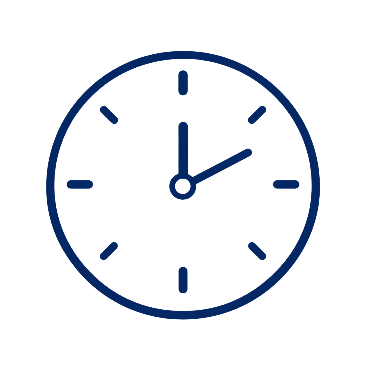 Blaues Uhrsymbol auf weißem Hintergrund, das 3 Uhr zeigt