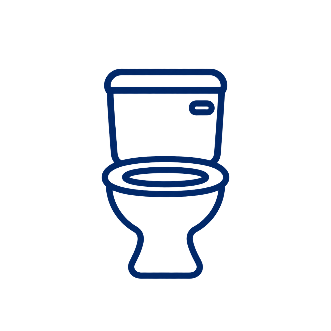 Blaues Umrisssymbol einer Toilette auf weißem Hintergrund