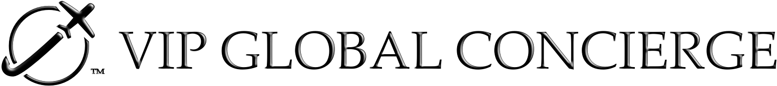 VIP GLOBAL CONCIERGE text with a stylized circle with a line through it.