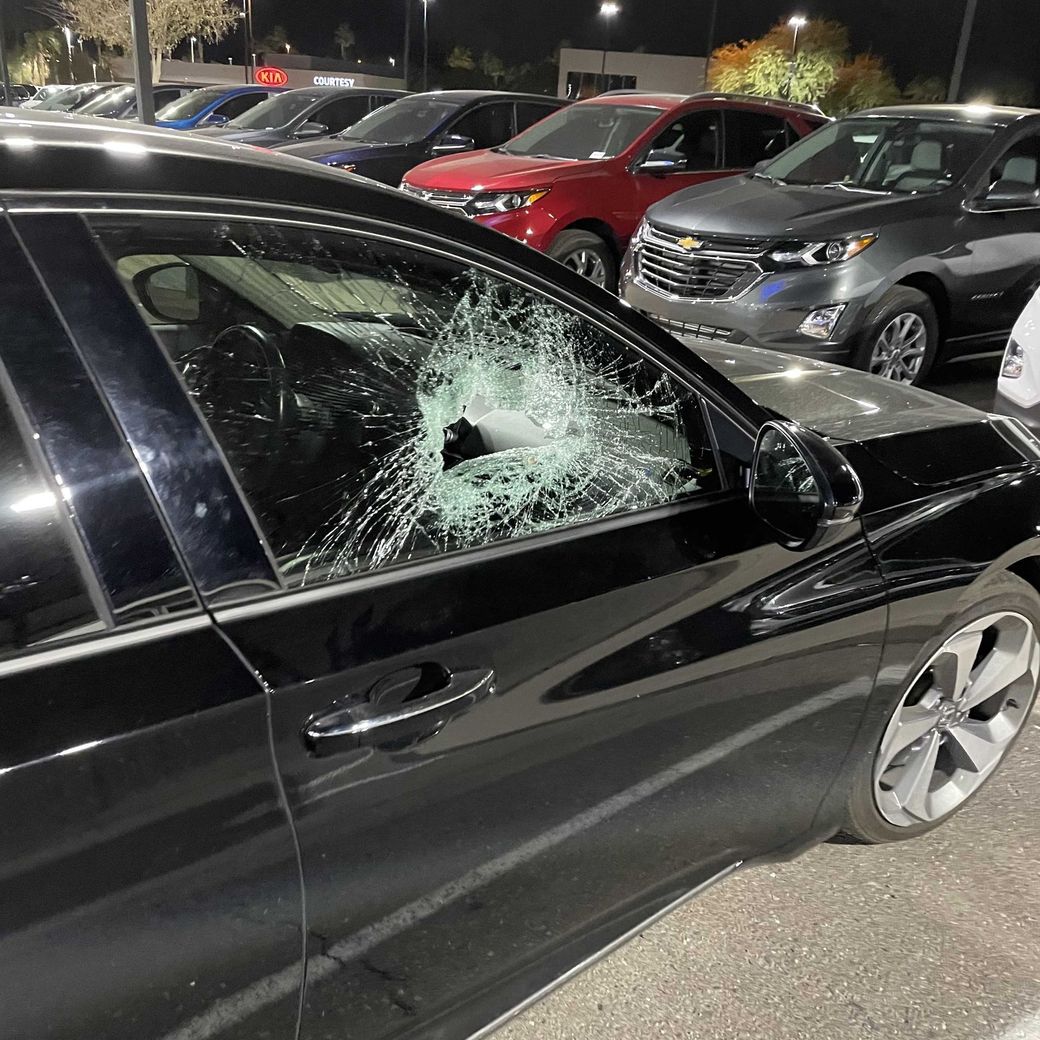 Mobile Auto Glass Repair Auto glass door glass broken on a vehicle.
