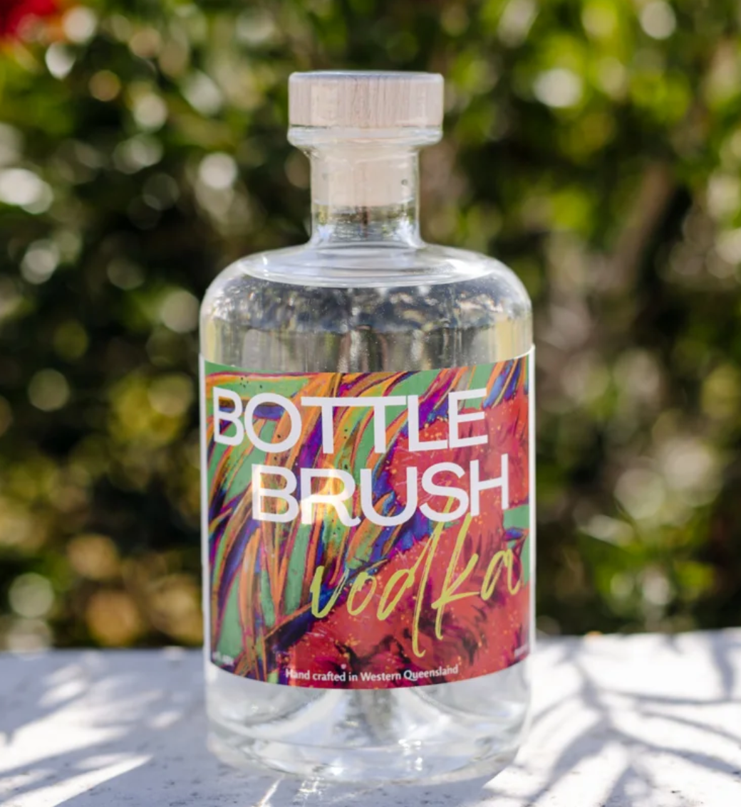 A bottle of Bottlebrush Vodka.