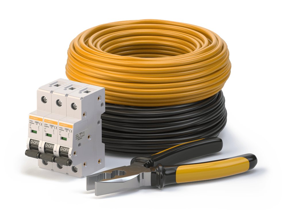 Electric Cable, Pliers and Circuit Breaker — Hennig Electrical Services in Buddina, QLD
