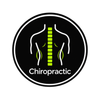 Chiropractic logo with a white spine on black circle and green accents