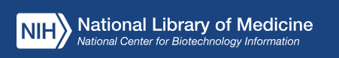 NIH National Library of Medicine logo with NCBI branding in white on blue background