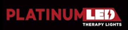 PLATINUM LED Therapy Lights logo in red and white on a black background