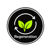 Black circular regeneration icon with green leaves and white circular arrows, labeled “Regeneration”