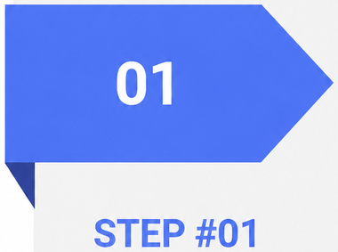Blue arrow banner labeled “01” with “STEP #01” below