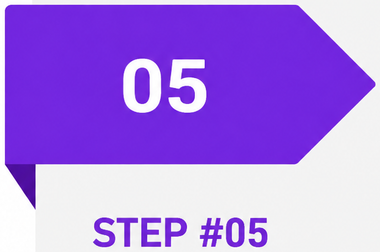 Purple arrow-shaped banner with “05” and “STEP #05” text
