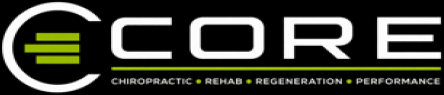 CORE Chiropractic Rehab Regeneration Performance logo in black and lime green on a white background