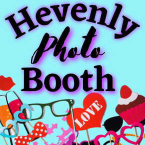 A sign for Hevenly Photo Booth surrounded by props. Las Vegas, Nevada. Photo Booth Rental, Photo Booth, Las Vegas Photo Booth, Photo Booth Las Vegas, Nevada.
