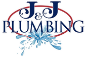 J&J Plumbing logo in blue and red with a water splash graphic