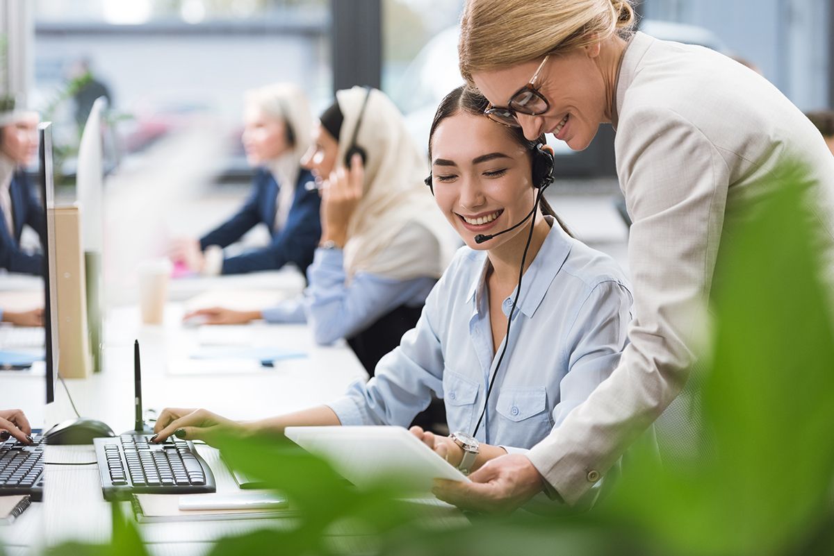 two women in call center
