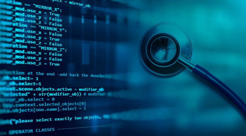 abstract of computer code with stethoscope